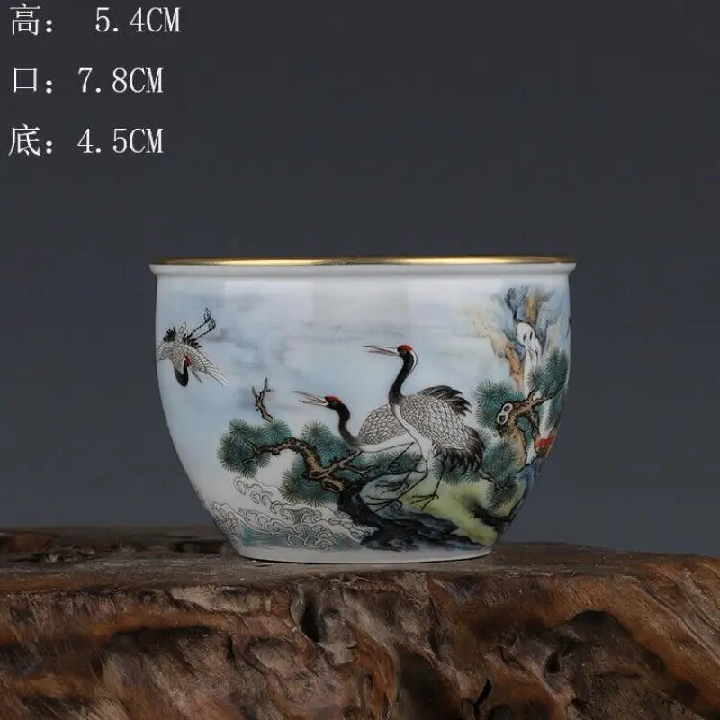 Chinese Porcelain Jingdezhen Colour Enamel Pine Crane Pattern Tea Cups