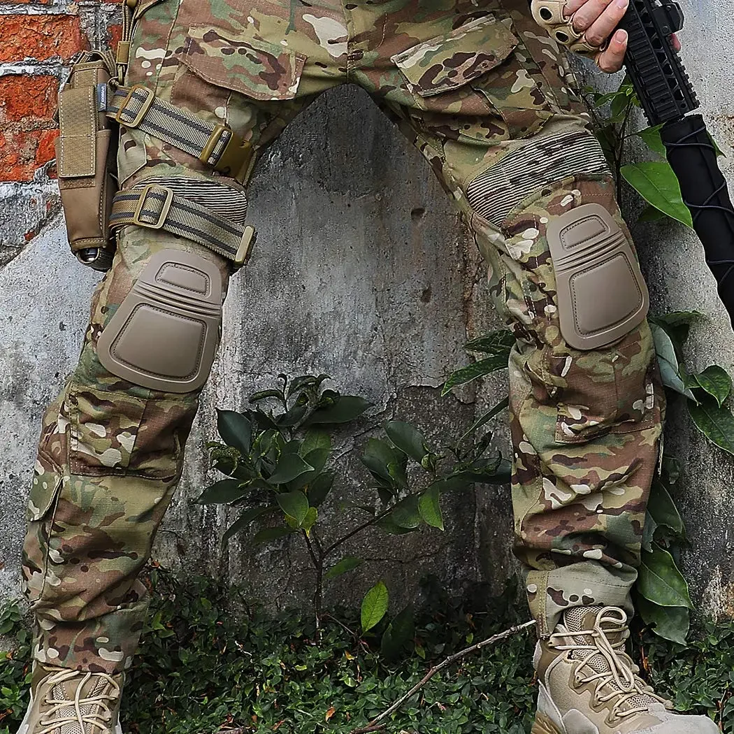Taktische Knie- und Ellenbogenschutzpolster für Paintball, Airsoft, Kampfuniform, Militäranzug, 2 Knieschützer und 2 Ellenbogenschützer, nur Jagdanzug – Detail 7