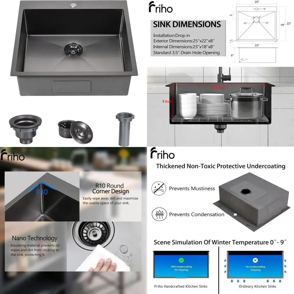 

Stainless Steel 25x22 Inch Deep Single Kitchen Sink, RV Laundry Utility Sink, Topmount Square Design for Small Spaces