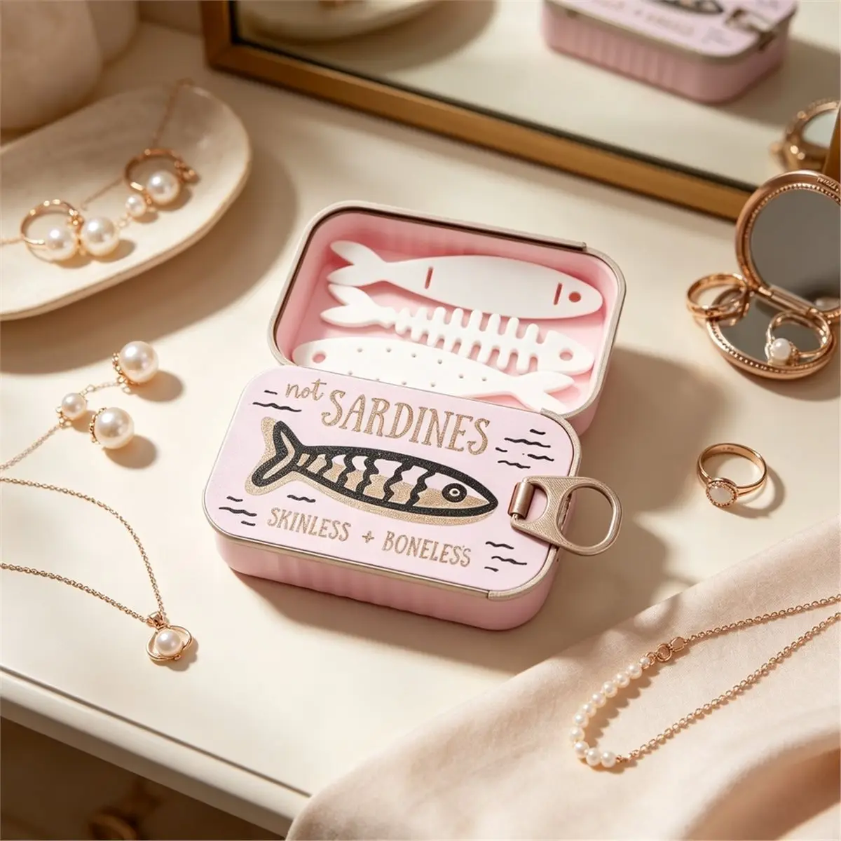 Sardine Tin Jewelry Box, 3D Printed Necklace Earring Ring Storage Case, Cute Gift Pink