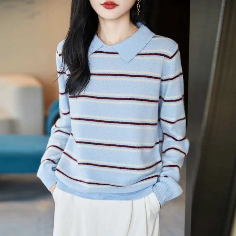 

Свитер, топы для женщин, зимние шерстяные осенние вязаные свитера, топ в полоску, мягкие свободные повседневные модные вязаные трикотажные изделия, элегантная одежда