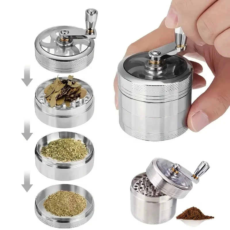 New 60MM 4-layer Zinc Alloy Tobacco Grinder Manual Herbal Herb Mill Spice Crusher Smoke Grinder Hand Crank Muller Accessories