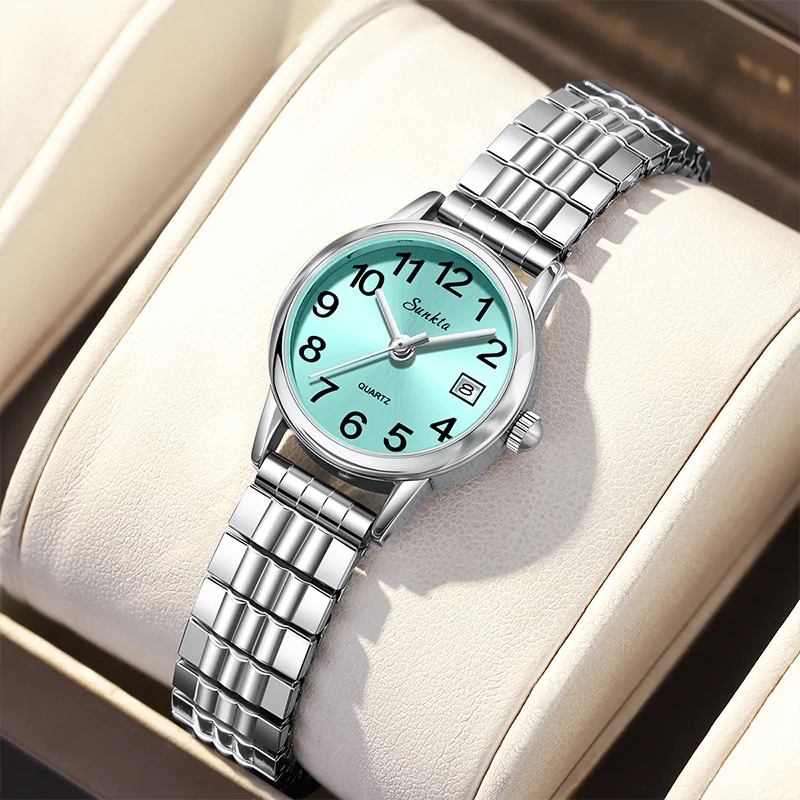 

SUNKTA Luxury Ladies Fashion Quartz Watch Simple Scale Square Quality Women Watches Business Stainless Steel Folding Clock Reloj