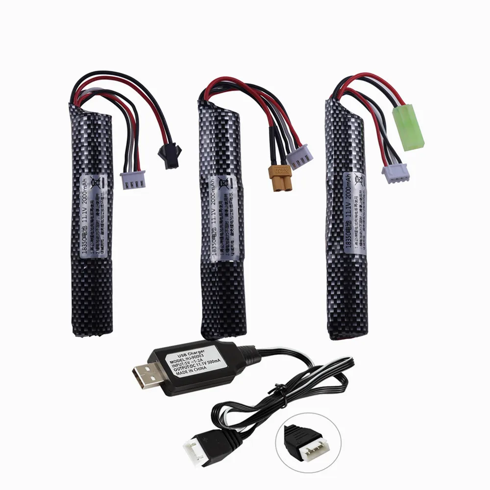 18350 3s 11,1 v 2000mah 25c Li-Ionen-Akku und USB-Ladegerät für Wasserball automatische pneumatische Spielzeug pistole/elektrische Splatter-Kugel pistole