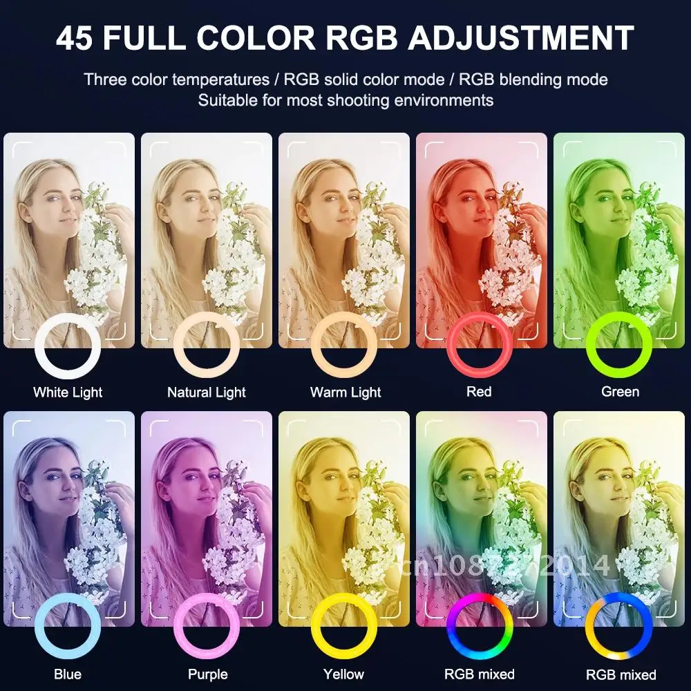 Ring Light LED Photo Selfie Ring Light Kit with Tripod LED Lights Video Light Round Ring Lamp for Streaming 45 Colors