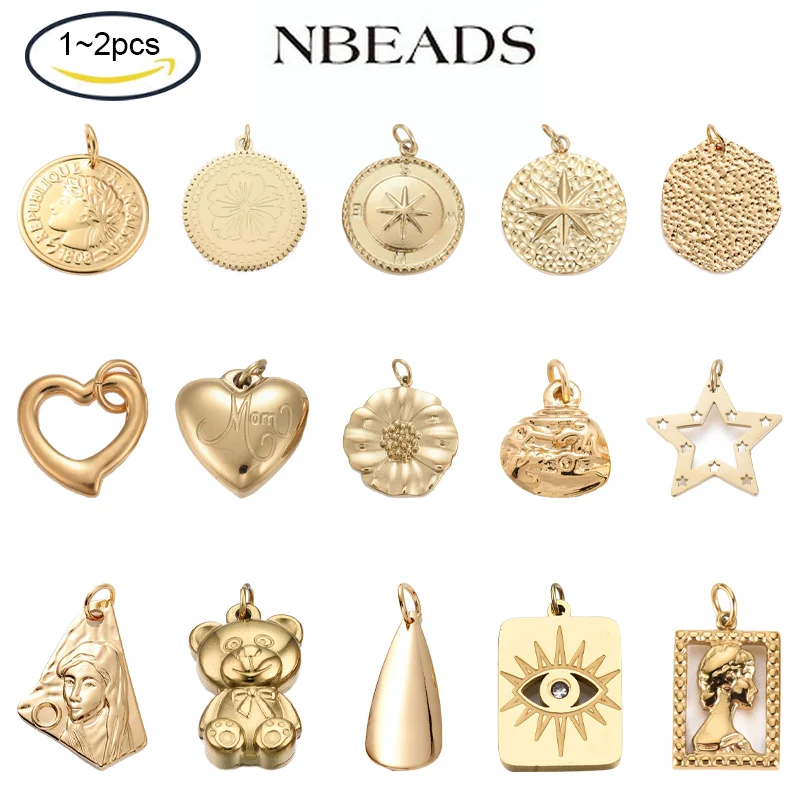 

NBEADS 1-2PCS 304 Stainless Steel Gold Plated Pendant 14x14 X 2mm Hole: 4mm