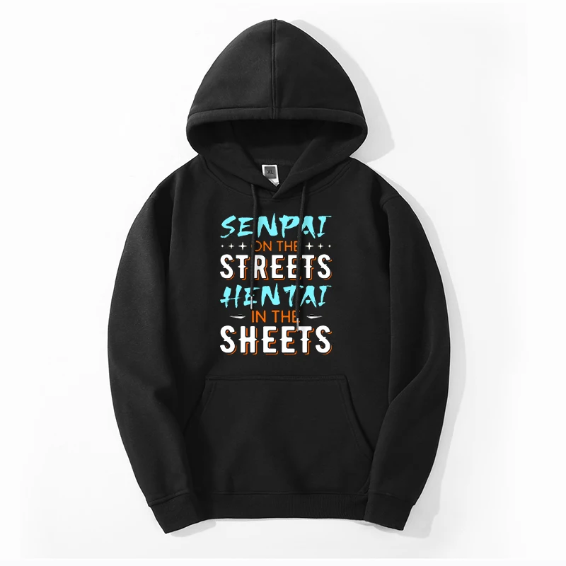 

2024 Winter Men Simple Senpai Letter Printing Hoodies Sweatshirt Oversized Hooded Streetwear Printing Top Sudaderas Para Hombre