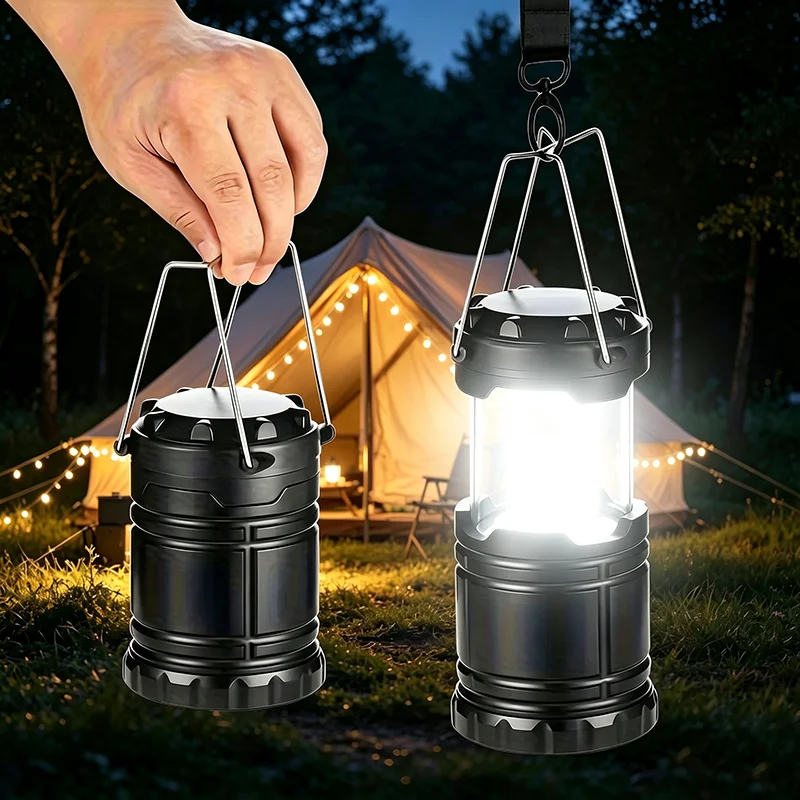 Bright LED Camping Lantern Portable and Collapsible Emergency Flashlight Battery Power Tent Lights for Outdoor Activities
