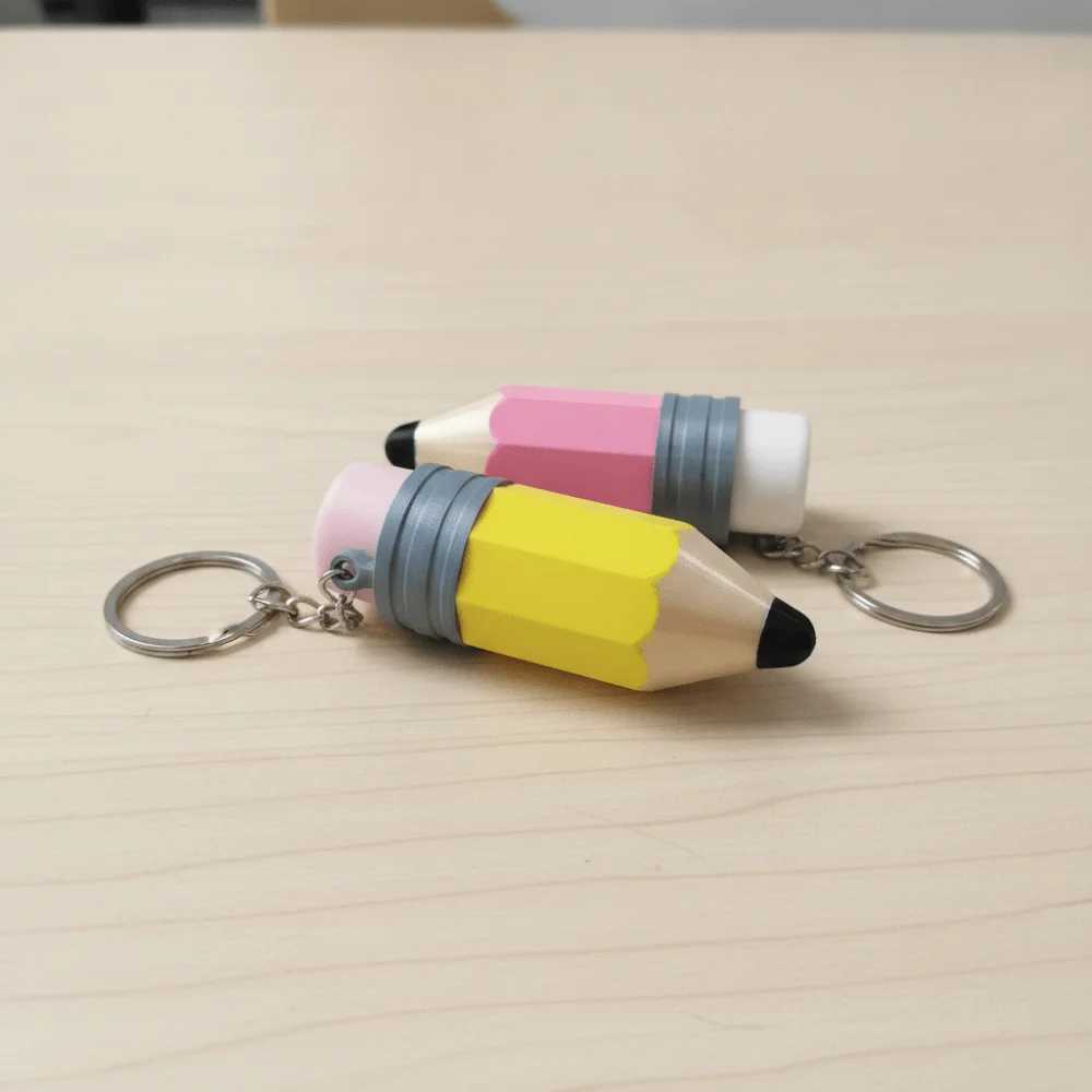 Creative 3D Printed Pencil Key Chain Pencil Shape Simulation Calming Pencil Keychain Pressable Fidget Finger Button Pendant