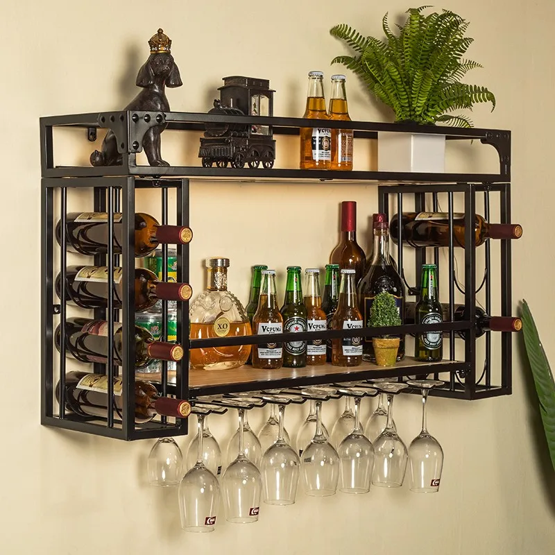 Bar background wall, wine rack, bottle , wine glass , upside down, red wine rack, display , placement rack, wal