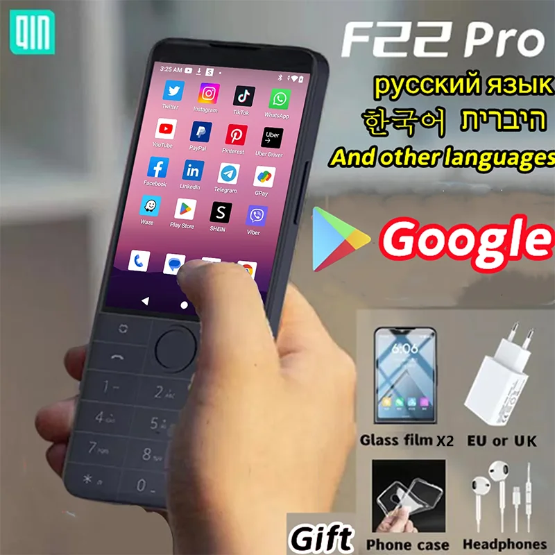 Qin F22 프로 스마트 터치 스크린폰, 와이파이 5G + 3.5 인치, 4GB, 64GB, 구글 스토어 안드로이드 추가, QinGlobal 버전 휴대폰, 신제품 