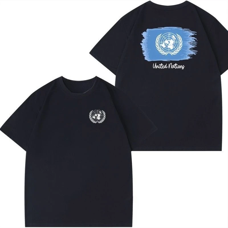 Tendencia de las Naciones Unidas, mismo insignia, traje de rescate personalizado para mantenimiento de la paz, camiseta de manga corta, ropa de verano pura para hombres y mujeres, tendencia