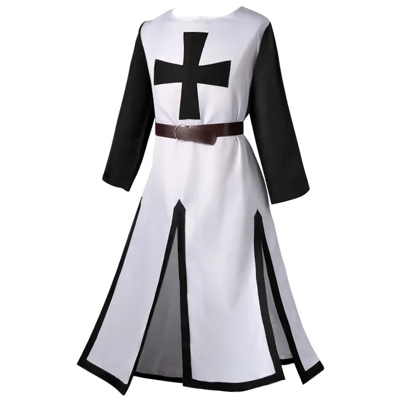 Men's Medieval Robes Templar Knight Cosplay Crusader Surcoat Long Short Sleeve Top Reenactment Costume