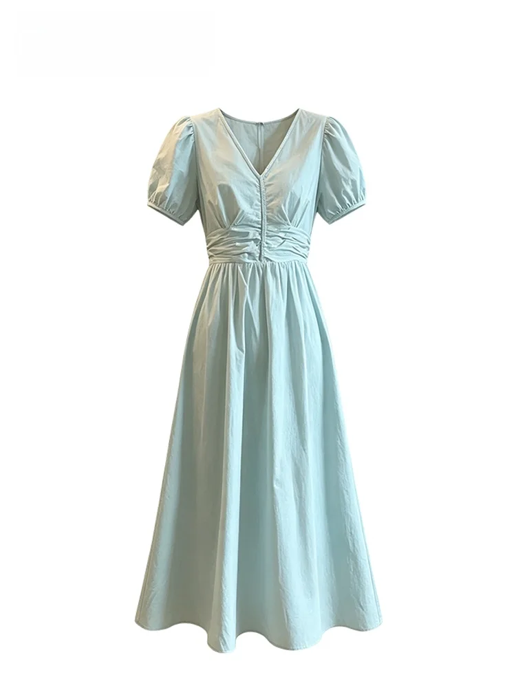 

Summer New Fashion plus Size Women's Dress Cara CLUB Short Sleeve V-Neck Bubble Sleeve A-Line Gown Casual Polyester Fiber
