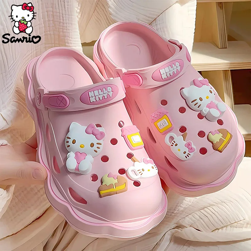 Sanrio Hello Kitty Summer Slippers Woman Kuromi Cinnamoroll Outdoor Beach Holey Shoes Sandals Women Eva Flip Flops Girl Gift