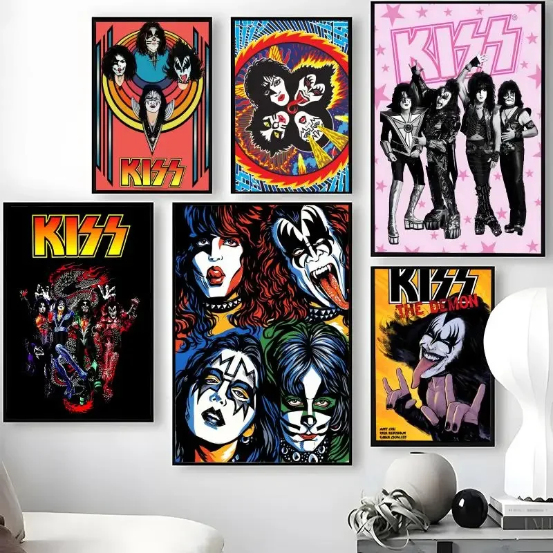 Rock Band K-Kiss Poster Self Adhesive Wall Sticker Wall Art Decor Peel and Stick for Living Room Bedroom Waterproof