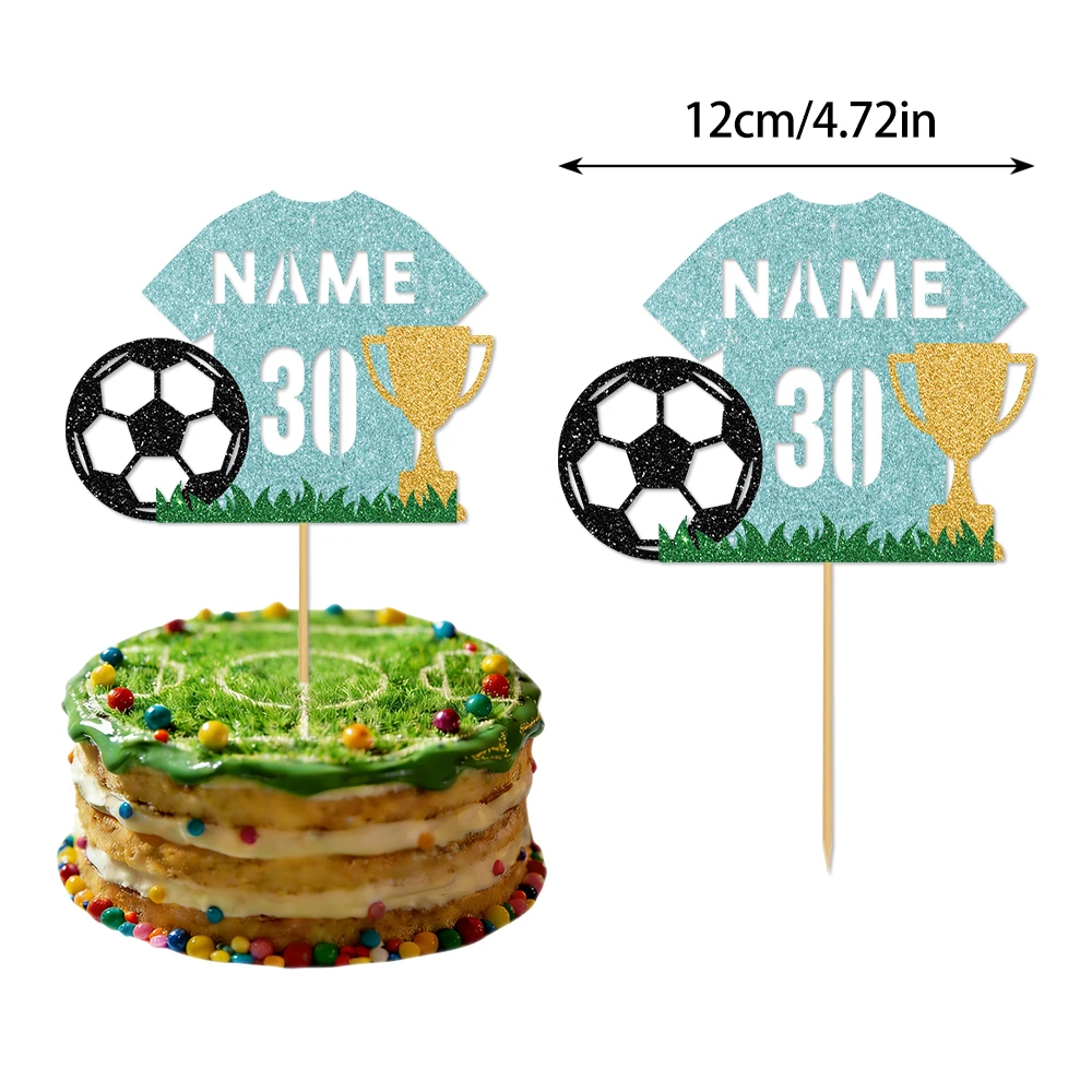 1 Stück Individuelle Fußball-Tortendekoration mit Mehrfarbigem Glitzer-Trikot und Goldenem Pokal-Design, Zur Feier des Fußball-Events – Detail 6