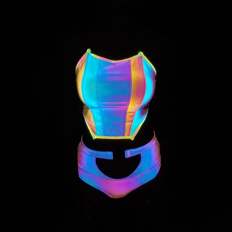 2024 New Dazzling Reflective Camisole Female Nightclub Sexy Tight Colorful Luminous Chest Top