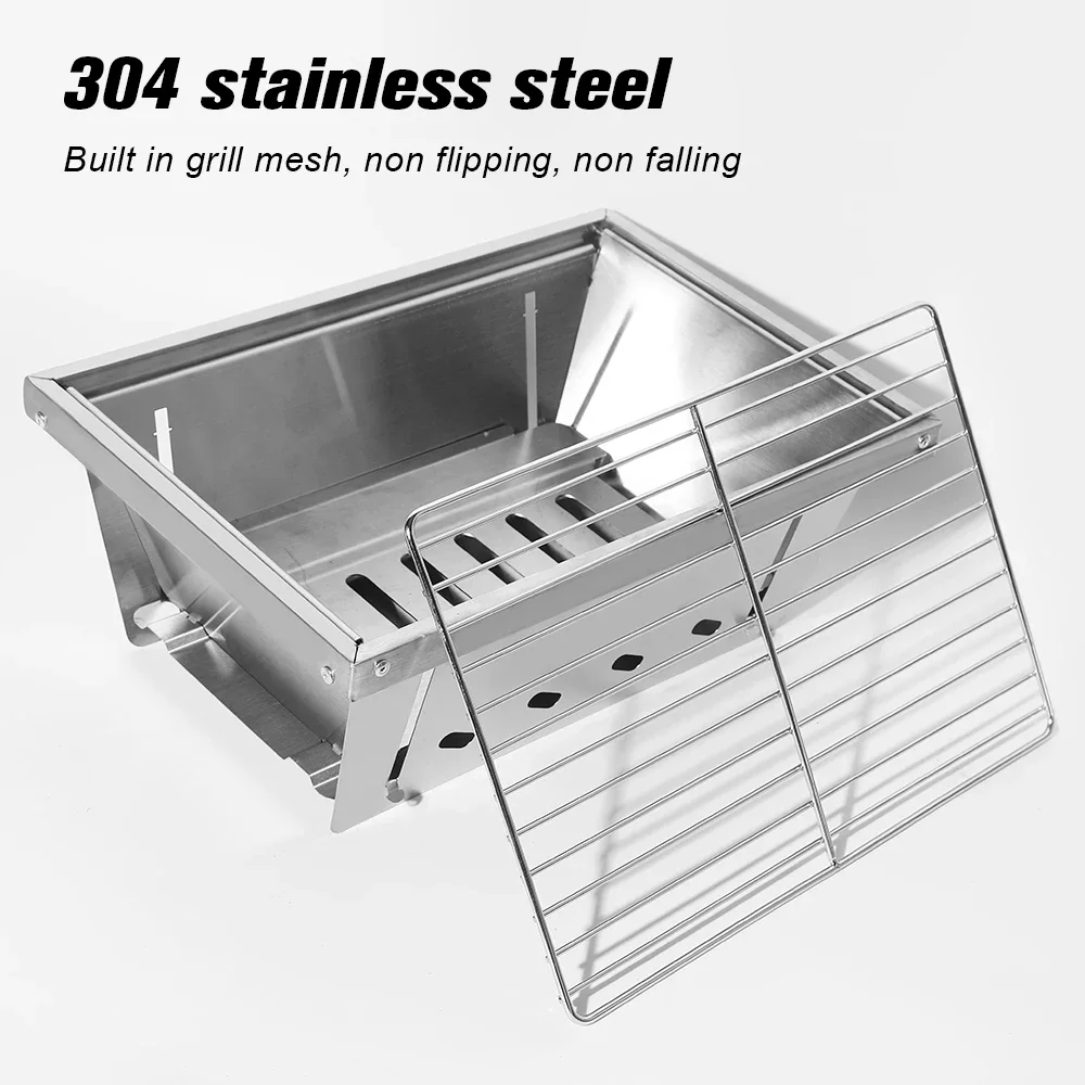 304 Stainless Steel Barbecue Grill Portable Outdoor Stove IGT Table Stove Folding Firewood Stove Barbecue Camping Stove