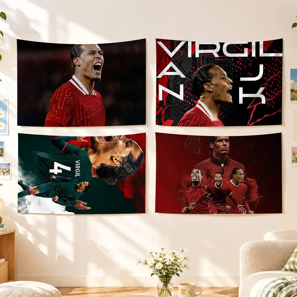 Football Defender Virgil van D-Dijk Flags Wall Hanging Background Art Banner for Bedroom Home Outdoor Decor