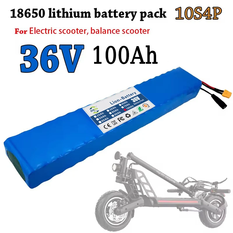 10S4P battery pack 18650 lithium-ion battery, 36V 100Ah, used for replacing the battery pack of electric scooter