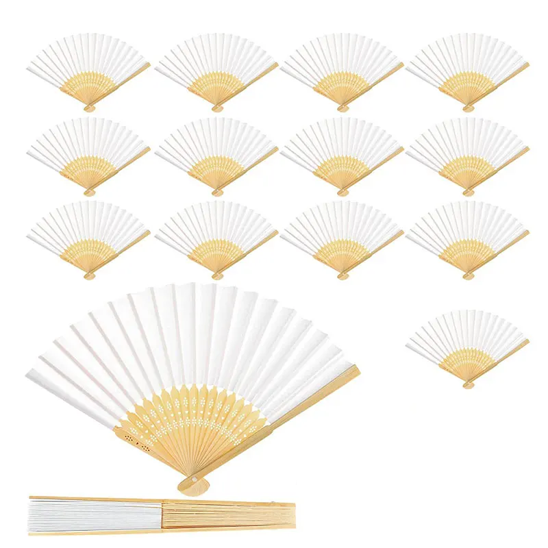 

20Pcs White Folding Elegant Paper Hand Fan Wedding Party Favors mariage Dance Hand Fan