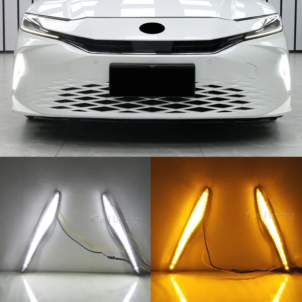 New！ New! Car LED Front Bumper Daytime Running Light For Toyota Camry 2024 DRL Fog Lamp cover with yellow turn signal Driving la