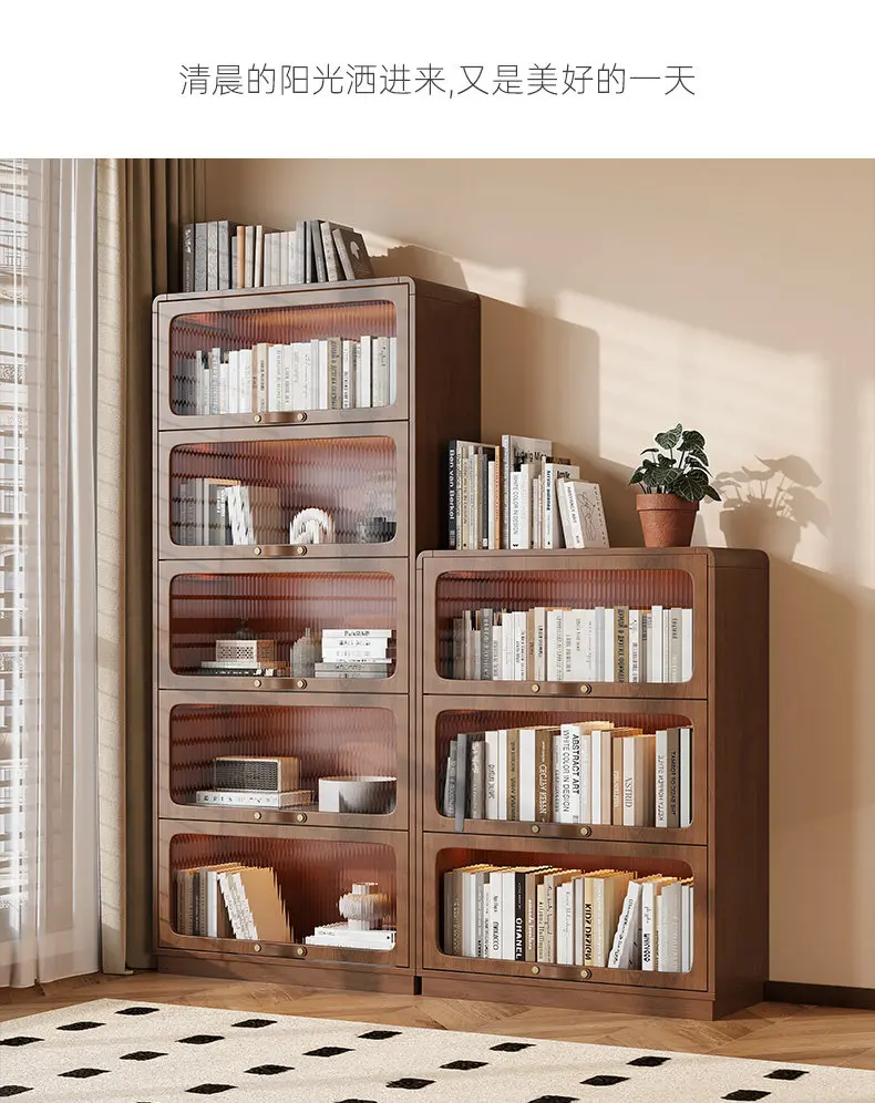 

PYJ all solid wood bookcase integrated whole wall living room display combination locker