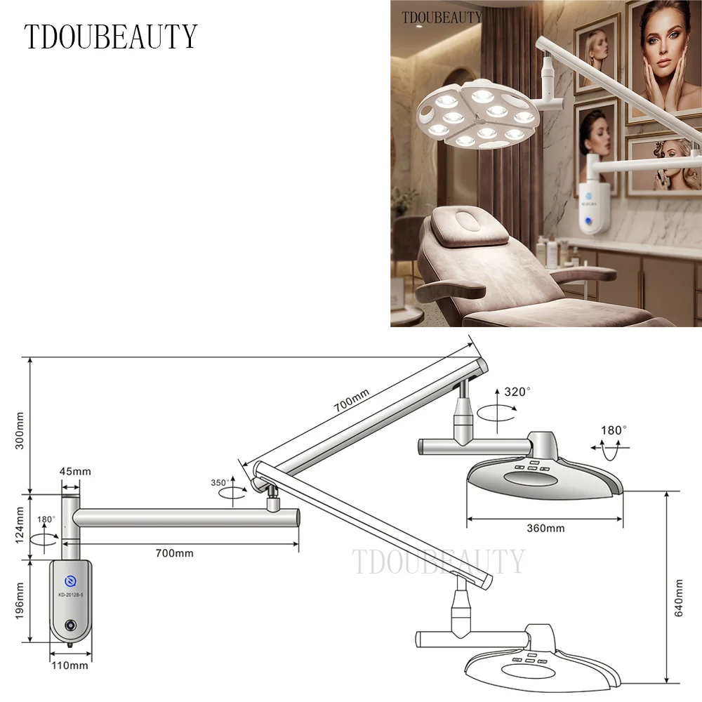

TDOUBEAUTY New Upgrade 90W LED Micro Plastic Surgery Lamp Wall-Mounted Medical Examination Lamp for Dentistry，Pet Inspection