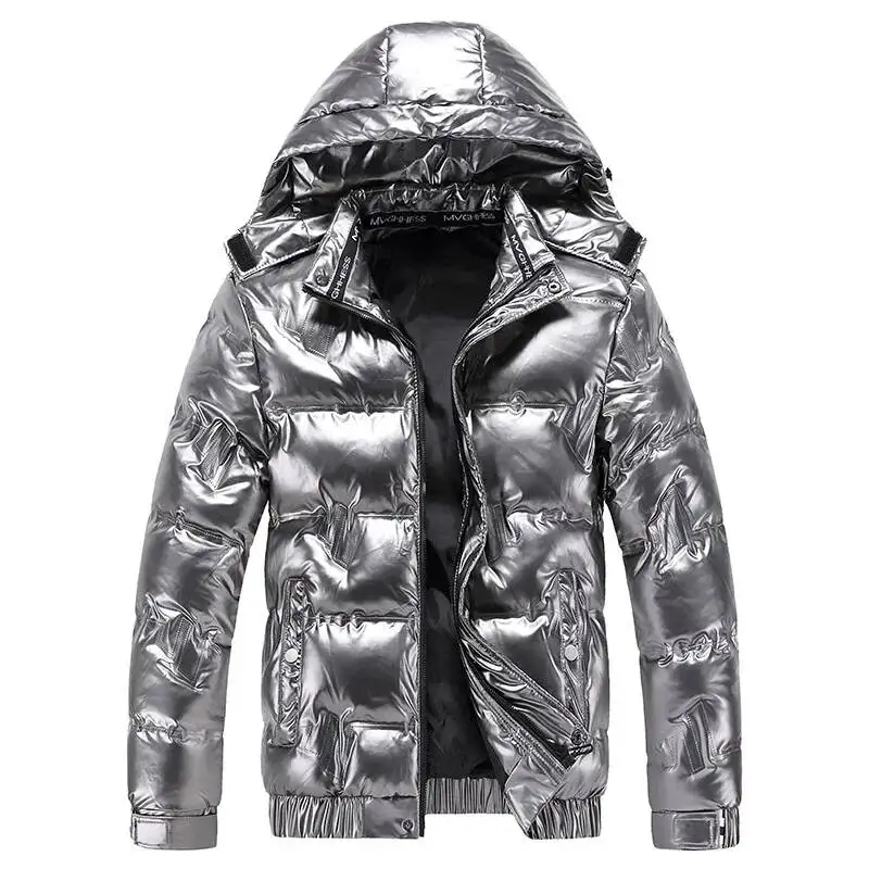 Shiny Parka Winter New Warmthickened Hooded Waterproof Puffer Jacket Coat Solid Casual Streetwear Windproof Outwear Male Parkas