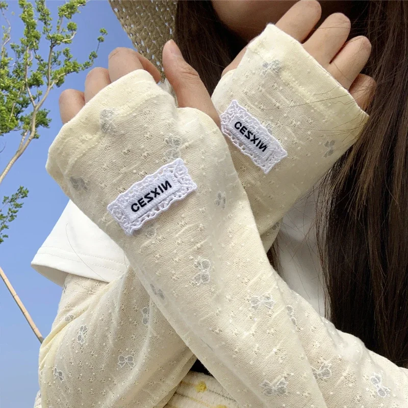 Yellow Style Floral Lace Sleeves Summer Ladies Sweet Cute Thin Sunscreen Sleeves Cycling Driving UV Resistant Sleeves