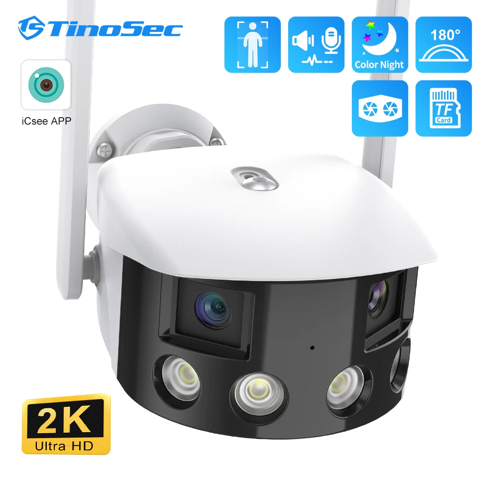 

TinoSec 4MP Dual Lens Wifi IP Camera 180° Ultra Wide View Angle Outdoor Cameras AI Human Detect Color Night Vision Surveillance