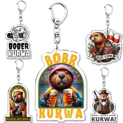 Funny Poland Bobr Kurwa Beaver Meme Acrylic Keychains Ring for Accessories Bag Animal Bober Pendant Key Chain Jewelry Fans Gifts