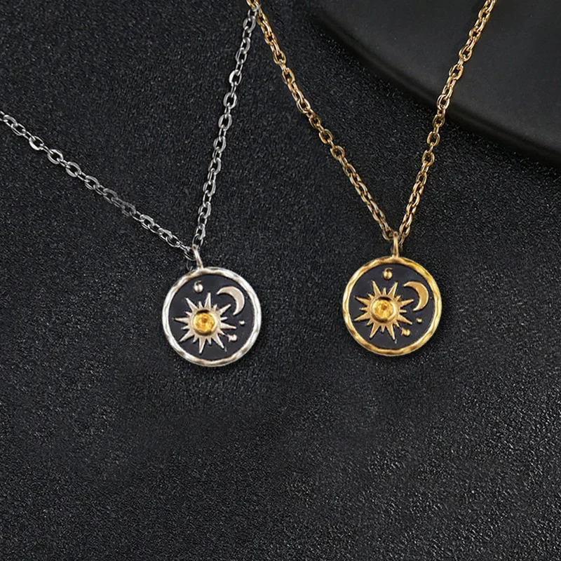 Fashion Vintage Sun Moon Sliver Color Pendant Women Charm Coin Chain Party Jewelry Gift Custom Jewelry