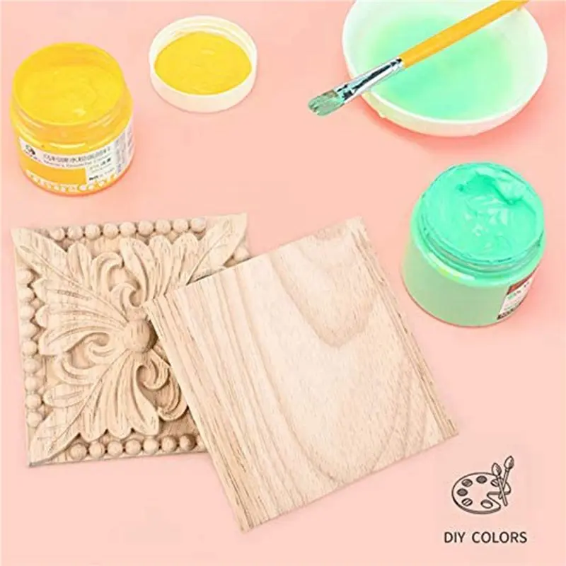 ABVG-16 Pack Wood Carved Applique Onlay Square Carving Decal Unpainted Flower Door Cabinet Furniture Decoration 3.94X3.94Inch