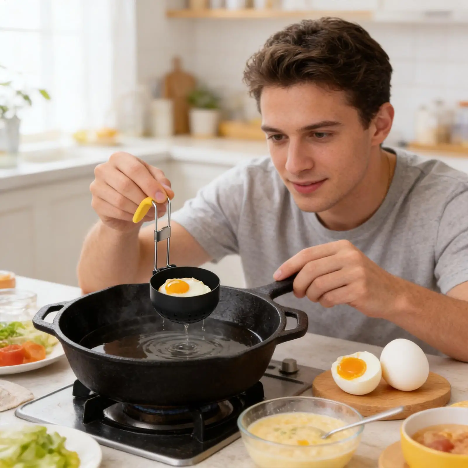 Egg Poaching Pan Hanging Ear Type  Non-Stick Boiling Gadget Egg Poacher for Pot Side for Chocolate Butter Breakfast Home Cooks