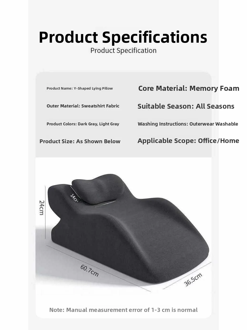 وسادة من الفوم الذاكر للبالغين، قماش ناعم صديق للبشرة، وسادة على شكل حرف Y للأزواج، حشوة داخلية من القطن الذاكر، للاستخدام في...