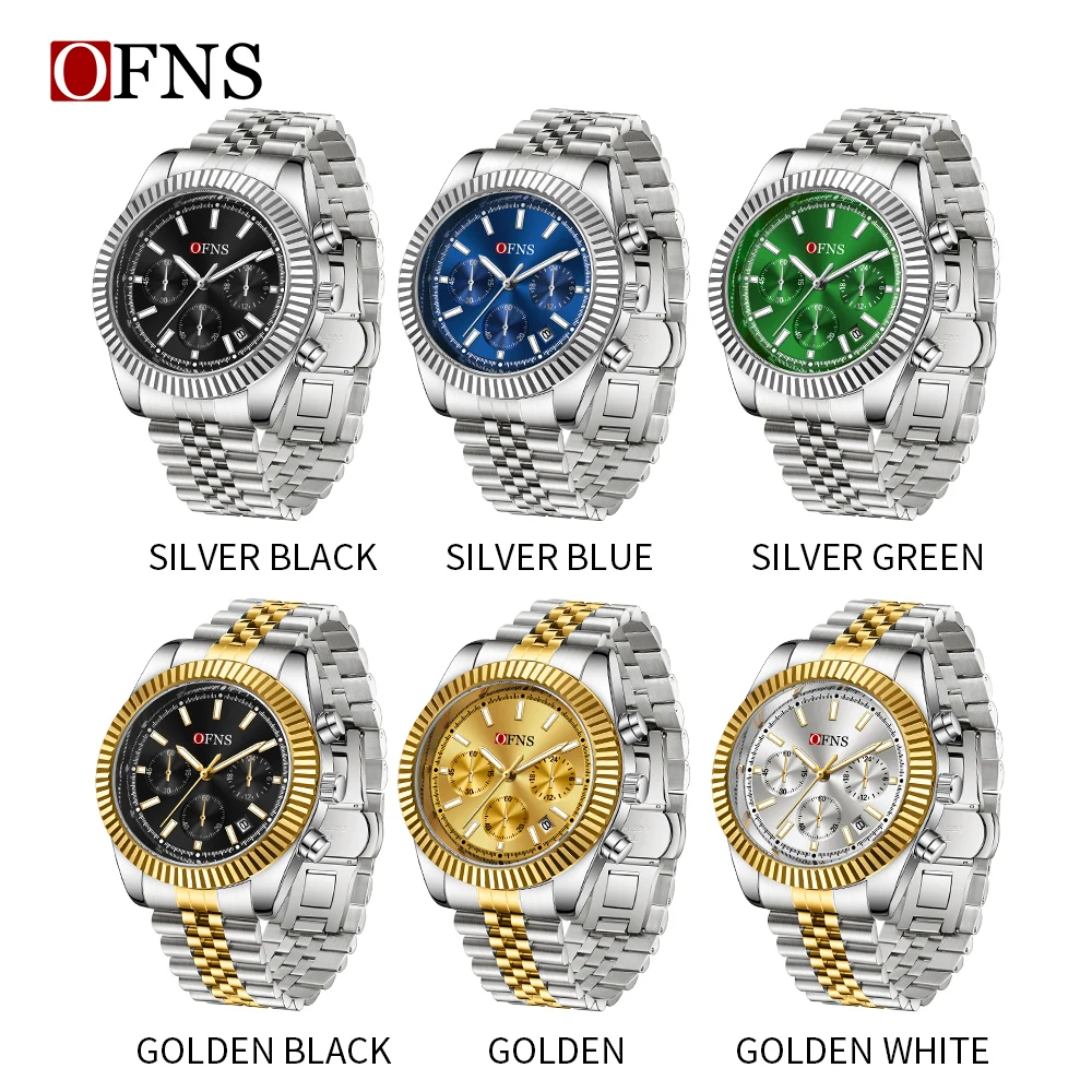 OFNS Top orologio da uomo moda multifunzionale impermeabile in acciaio inossidabile cronografo codice orologio orologio da polso al quarzo di marca di fascia alta
