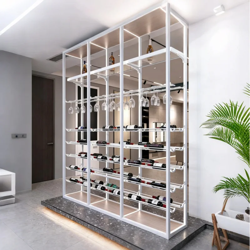 custom.ZYTH Aluminum & Glass Multi-Tier Freestanding Wine Rack 50-119 Bottles Capacity Modern Home Restaurant Wine Cellar