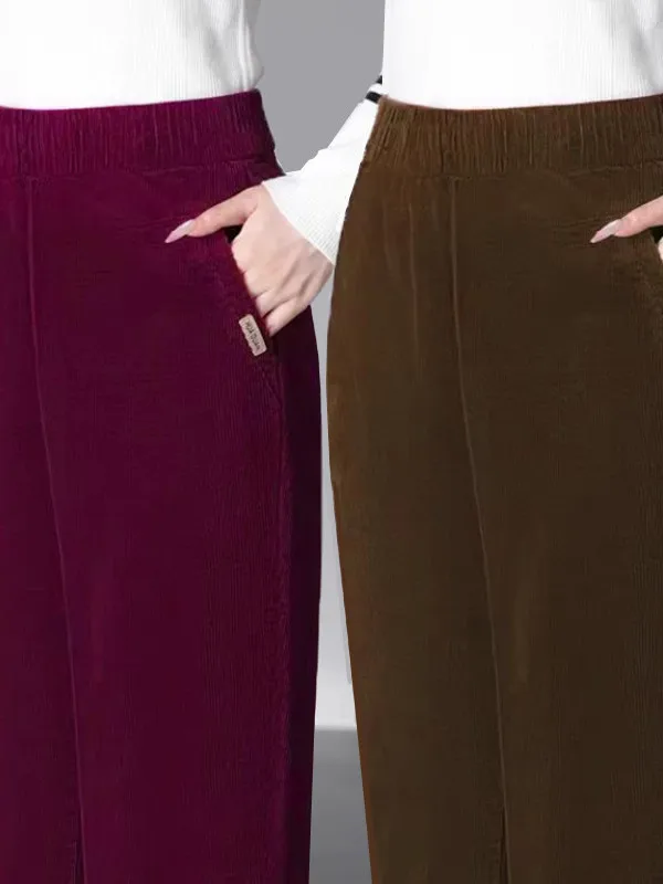 

Вельветовые брюки для мам с высокой талией, повседневные прямые женские брюки с эластичной резинкой на талии, модная осень 2025, свободный крой из полиэфирного волокна