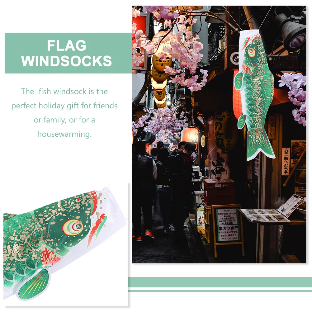 

2pcs Gold Green 3D Embossed Koi Flags 50cm Detailed Fish Windsocks for Garden Yard Outdoor Decor Holiday Gifts Japanese Flag