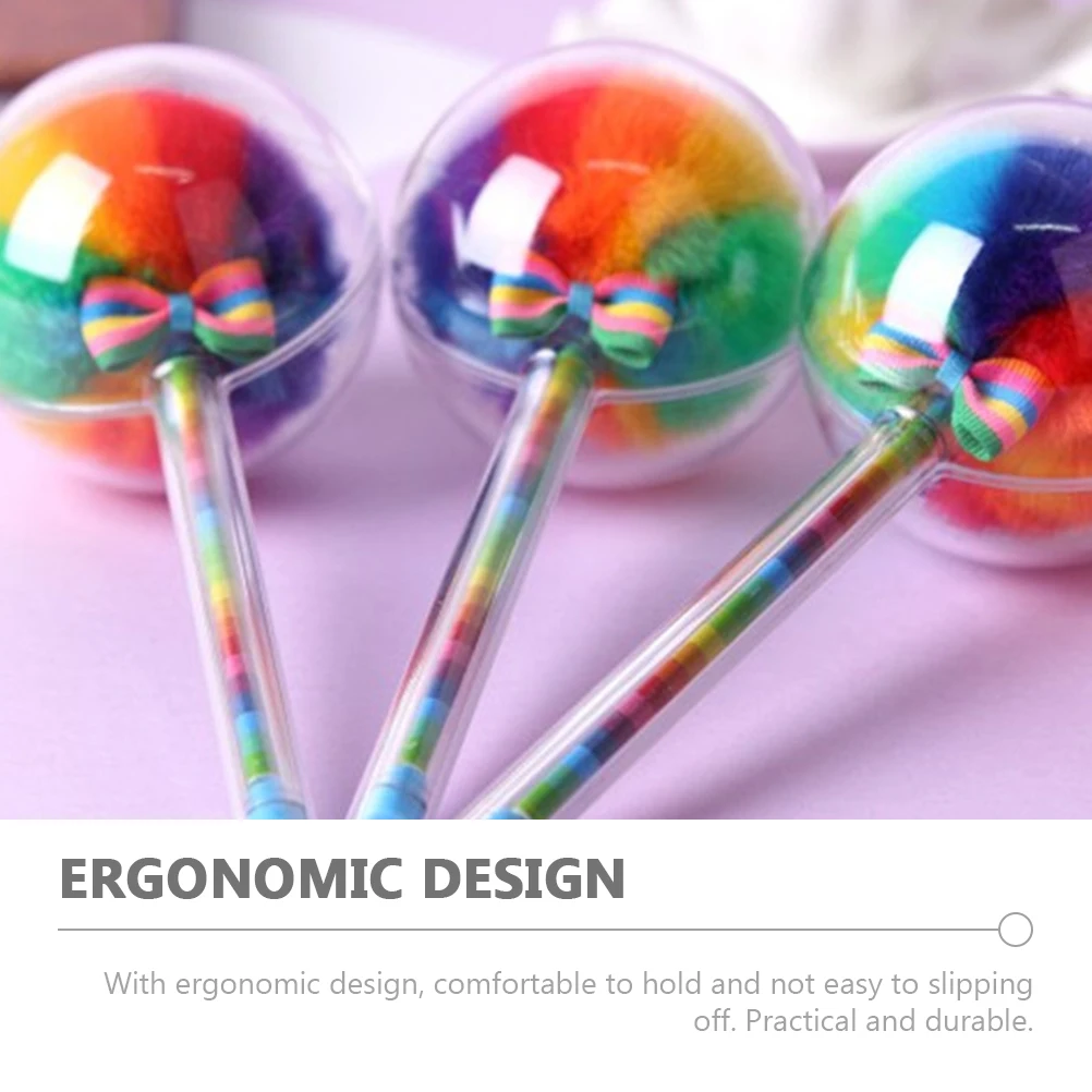 

5 Pcs Ballpoint Pen Decorative Multicoloured Party Favor Pens Cute Adorable Gift Novelty Writing Pp with Pom Toppers Ball-point
