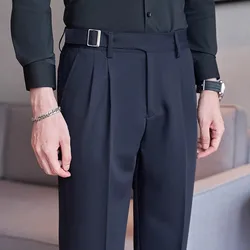 Pantaloni da abito verde blu da uomo, pantaloni eleganti alla moda, Pantalones kaki nero bianco Hombre, pantaloni maschili autunno/inverno taglia asiatica