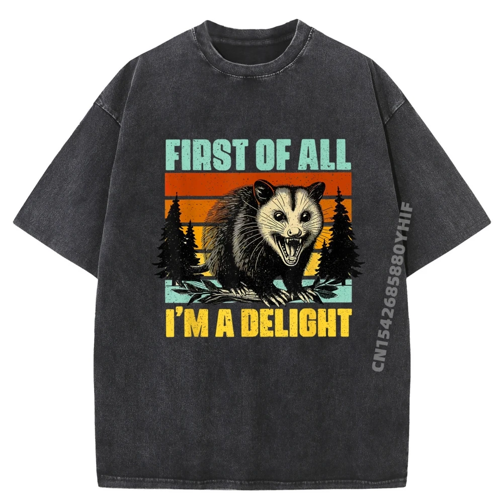 

Latest Mens Tshirt First Of All I M A Delight Angry Opossum Graphic Tees Men's Printed T-Shirts Retro Washed Shirt