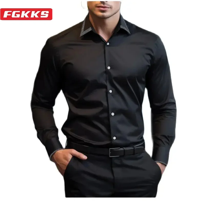 FGKKS 2024 Outdoor Casual Shirt For Men Lapel Breathable Slim Top High Quality Design Hot Street Wear Casual Shirt For Men