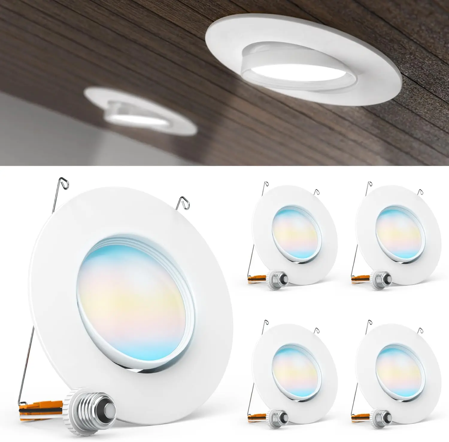 5/6 Inch LED Gimbal Recessed Downlight, 12W=60W, 800LM, Selectable CCT 2700K-5000K, Dimmable, Damp Rated, 4 Pack