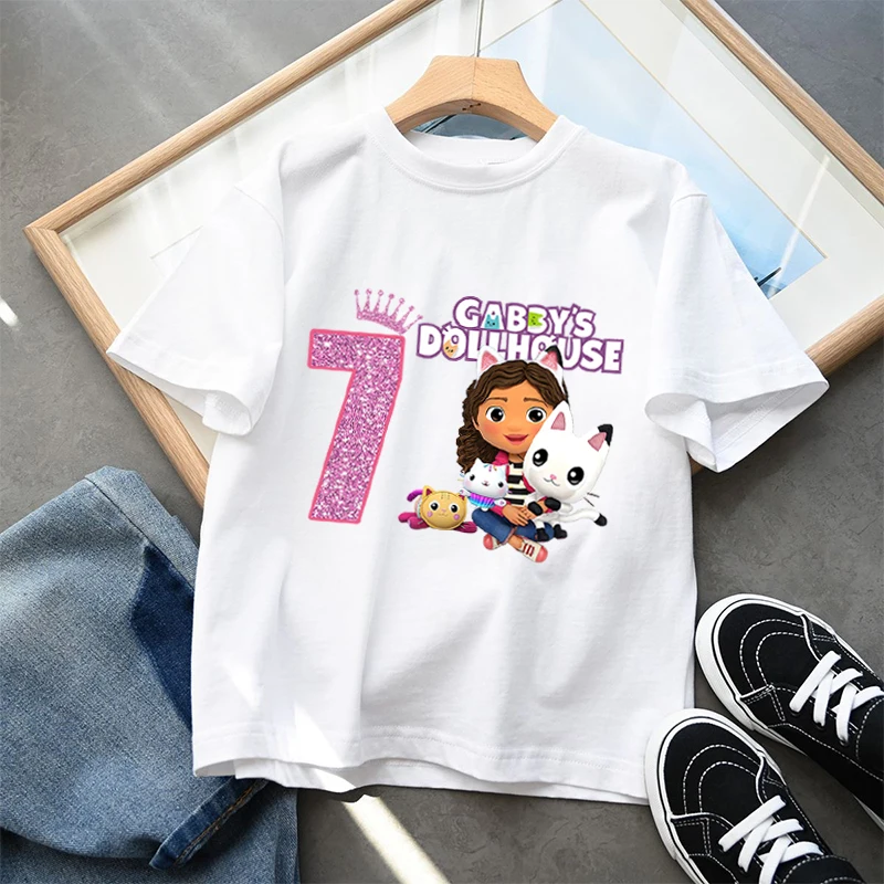 Gabby Puppenhaus Kinder Baumwolle T-Shirt Anime Cartoon Zahlen gedruckt Pullover Jungen Mädchen Sommer lose Top Freizeit kleidung Geschenke neu