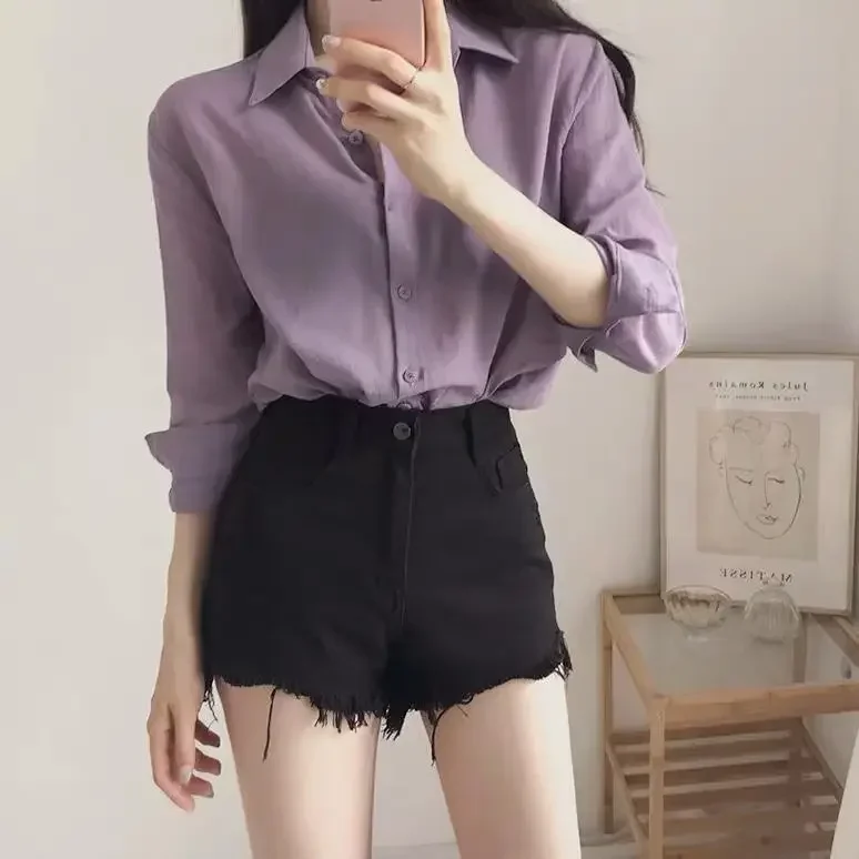 Purple Chiffon Shirt Women's Shirt Blouse Women Blusas Ropa De Mujer