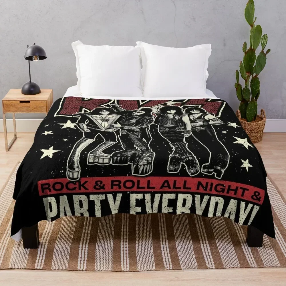 KISS - ROCK AND ROLL ALL NIGHT & PARTY EVERYDAY ! Throw Blanket Soft Comfort Blanket for Reading Watching TV
