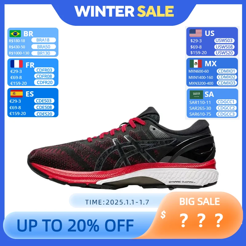 Asics Gel Kayano 27 Original Men Running Shoes BLACK Cushion Men Sneaker Breathable Sport Shose Black-red